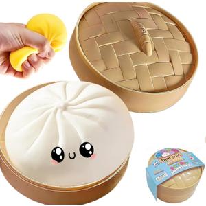 Dumpling Squishies, Glitter Dumpling Mystery Box, 2026 Upgraded Dumplings Stress Balls Fidget Sensory Balls, Squeeze Dough Ball Stress Relief Hand with Food Steamer, Relaxation Gift (White)
