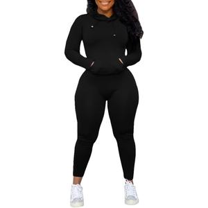 Nimsruc 2 Piece Outfits For Women Sweatsuits Sets Hooded Tracksuit Long Sleeve Pullover Jogger Sweat Pants Set (Black, L)