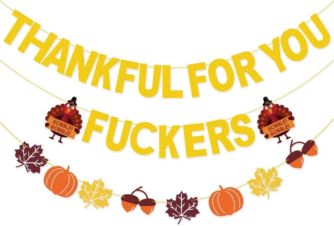 Thankful for You Banner Gold Glitter Thanksgiving Banner for Friendsgiving Party Decorations Happy Thanksgiving Party Decorations, Indoor Thanksgiving Decorations for Home Party Mantel (Pre-assembled)