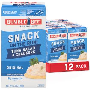 Bumble Bee Snack On The Run Original Tuna Salad with Crackers Kit (Pack of 12) - Ready to Eat Protein Snack Pack - 8g Protein per Box - Wild Caught MSC Certified Tuna (3.5 Ounce (Pack of 12)), Best By: 10/25