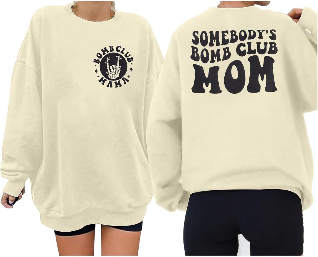 UNIQUEONE Overstimulated Moms Club Sweatshirt for Women Crewneck Mama Sweatshirt Mom shirts Oversized Pullover Tops (XL)