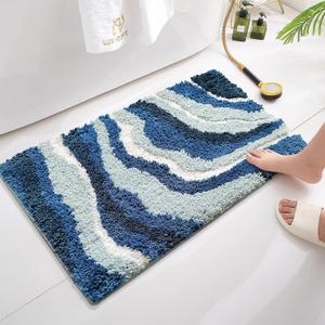Bathroom Mat Blue Bath Mat for Bathroom Cute Sea Wave Ocean Rug Soft Fluffy Ultra-Absorbent Non Slip Washable Bathroom Rug for Floor Tub and Shower,24 x16inch, CR-shenlan4060