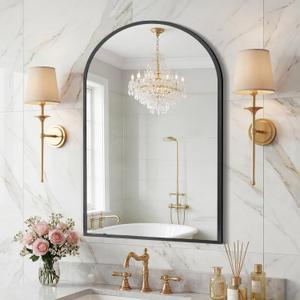 Sweetcrispy 20"x30" Arched Black Bathroom Mirror, Bathroom Mirrors for Over Sink, Modern Wall Mirrors Arch Decorative for Entryway, Bedroom, Vanity,Horizontal or Vertical Hanging