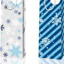L7HWDP 4 Pcs Christmas Gift Bags with Handles Snowflake Winter Stripes Bottle Bags for Holiday Bottle Wrapping Set