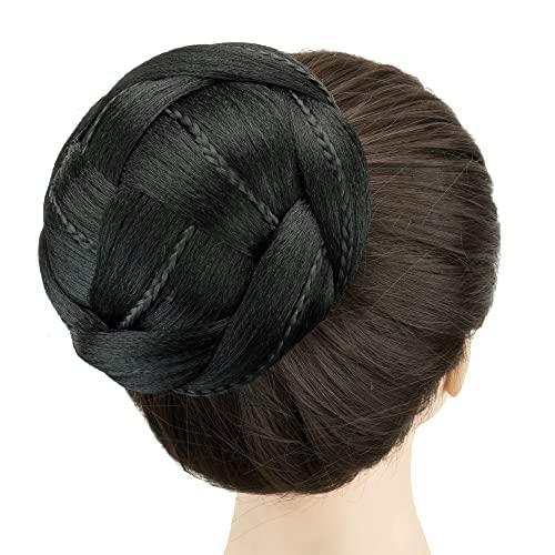 IMISSU Large Size Dancer Braided Chignon Hair Cover Donut Hairpieces Scrunchie Hair Bun Wig Updo on Wedding Party (M2 Black)