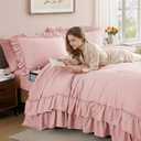 AMBERSPACE Queen Comforter Set Soft Pink, Ruffle Shabby Chic Bedding Set Farmhouse 7 Pieces, All Season Fluffy Bed in a Bag with Sheets, Pillowcases & Shams