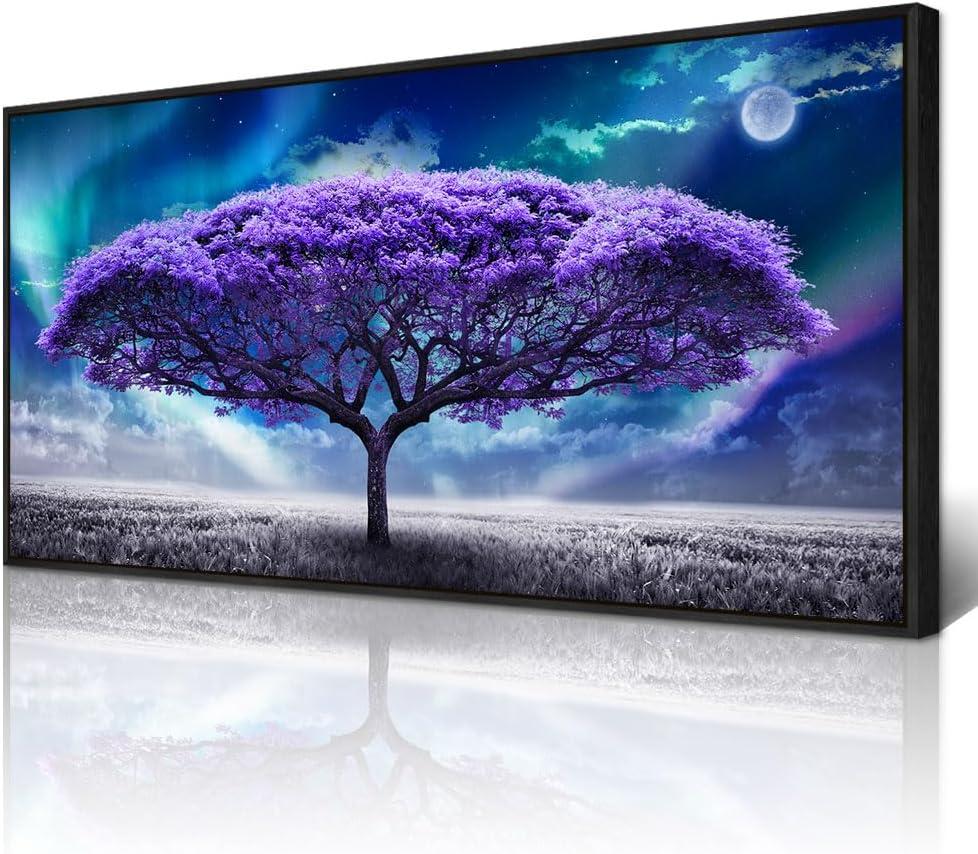 Wapluam Large Wall Art For Living Room Wall Decor For Bedroom Purple Trees Abstract Scenery Pictures Artwork Black Framed Canvas Prints Office Decor Painting Modern Nature Wall Art Ready to Hang (60L" x 30W")