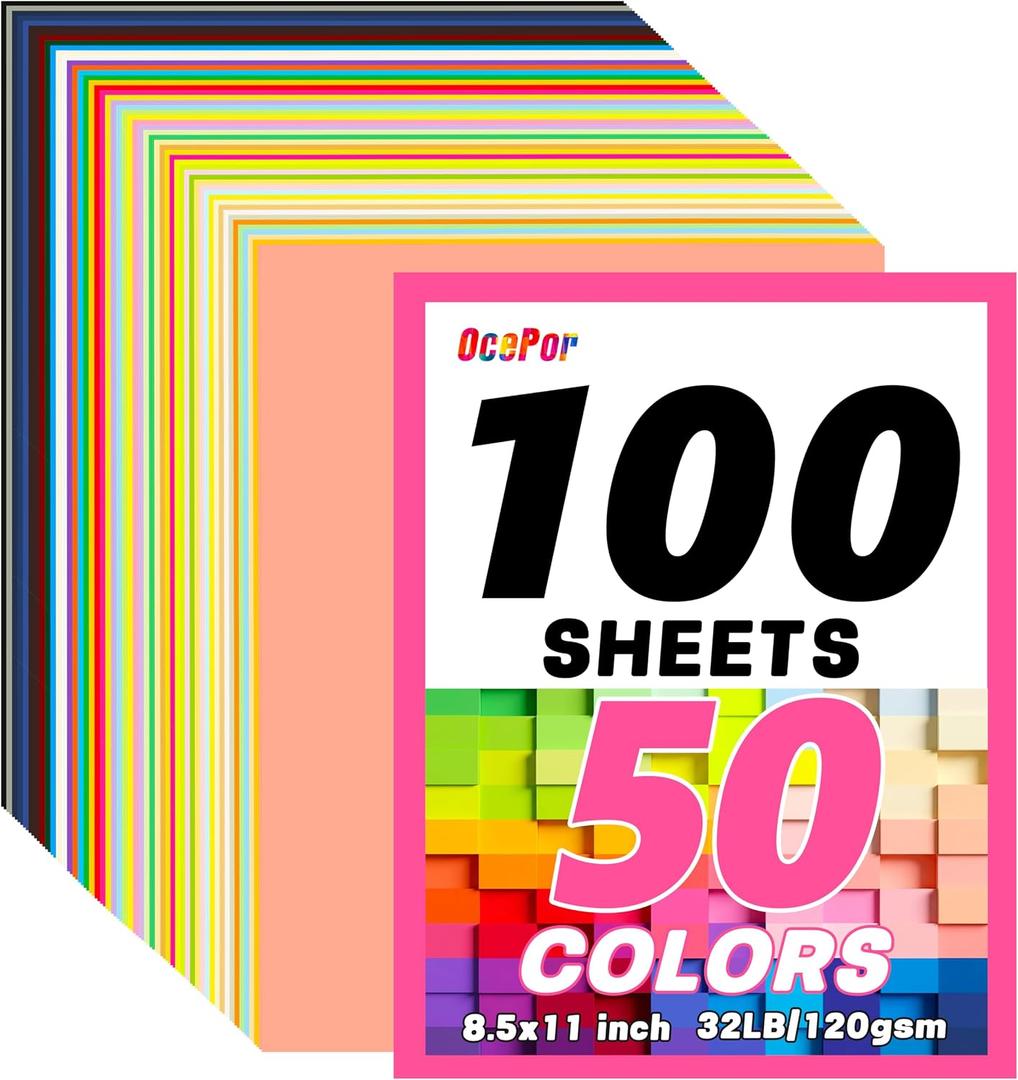 3 x 100 Sheets Colored Cardstock 50 Colors, 8.5x11 Color Cardstock Bulk