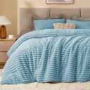 BEDELITE Fleece Queen Comforter Set -Super Soft & Warm Fluffy Light Blue Bedding, Luxury Fuzzy Heavy Bed Set for Winter with 2 Pillow Cases