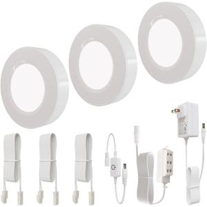 LED Puck Lights Wired, Dimmable Under Cabinet Lights Aluminum Housing with Touch Switch, 3 Pack 9W 3000K Warm White for Kitchen, Closet, Wardrobe, ETL Listed