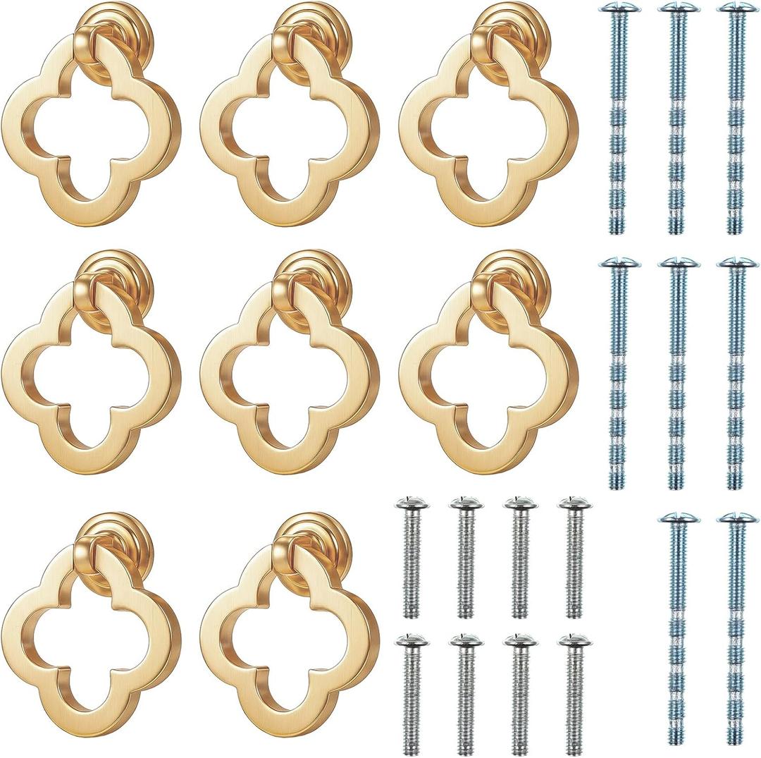 8 Pcs Gold Cabinet Knobs, Zinc Alloy Dresser Drawer Knobs 55mm Brushed Gold Drawer Pulls Flower Ring with Screws for Kitchen, Bathroom, Bedroom, Living Room
