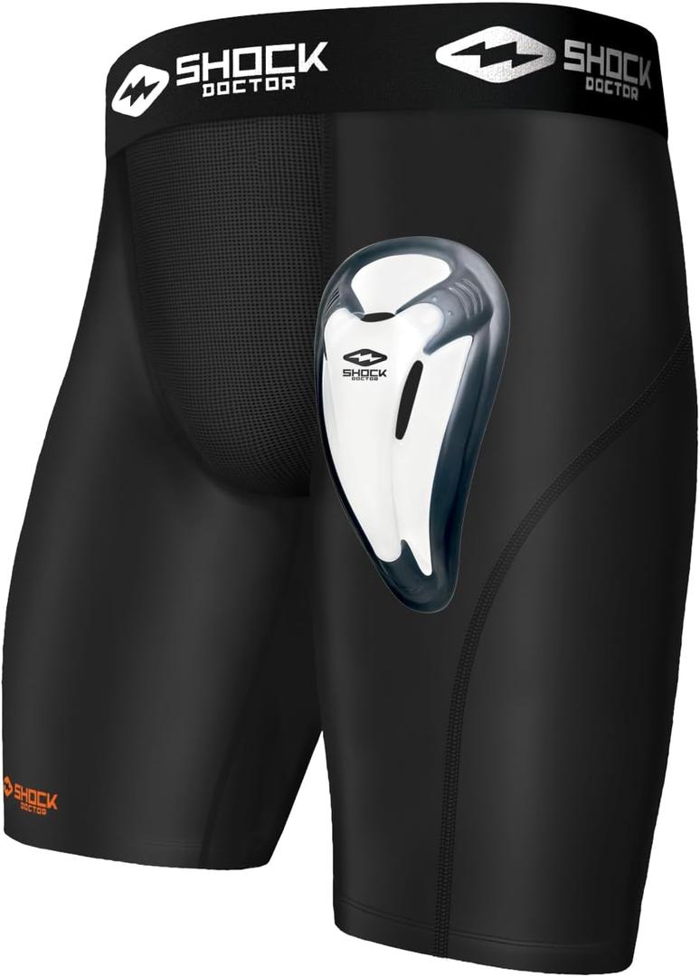 Shock Doctor Compression Shorts Men, Protective Bio-Flex Cup, Moisture-Wicking, Vented Protection. Adult Men Sizes, Black, Medium