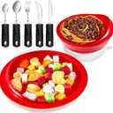 2 Sets Adaptive Utensils Bowl and Plate Set Adaptive Self Feeding Dinnerware with Suction Base Non Slip Bendable Cutlery for Elderly Disabled Hand Tremors Arthritis Parkinson(Red)