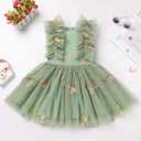 Girls Birthday Party Dress Ruffle Sleeve Sequin Dots Floral Tulle Princess Wedding Pageant Formal Bance Gown (Green,130)