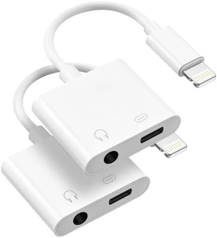 [Apple MFi Certified] 2 Pack Lightning to 3.5mm Headphone Jack Adapter, 2 in 1 Headphone Adapter Aux Audio and Charger Adapter Dongle Cable Splitter Compatible with iPhone14/13/12/11/XS/XR