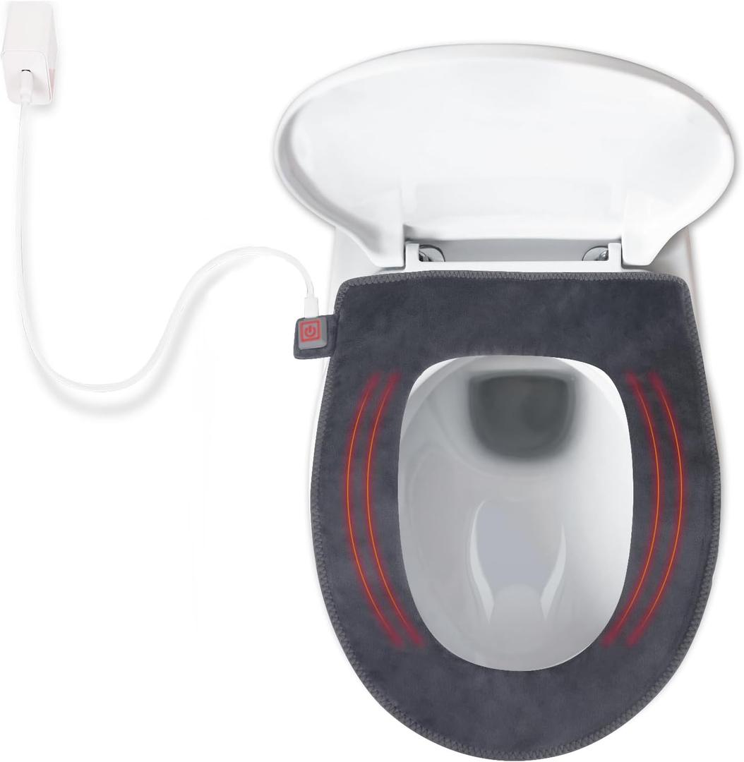 Hudson Comfort Heated Toilet Seat Cover  USB Powered Toilet Seat Warmer  Adjustable Temperature Levels Toilet Seat Cover with Soft Plush Fabric  Hand Wash and Easy Installation (Elongated)