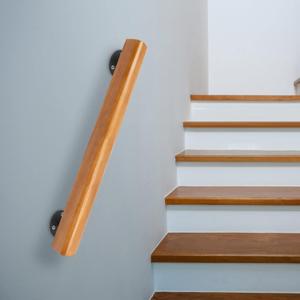 DYNAMI 2ft Wood Handrails for Indoor Stairs, Wall Mount Stair Handrails,Safety Non-Slip Stair Railing,Professional Pine Handrails Support Rod Complete Kit with 2 Metal Handrail Brackets