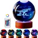 Dinosaur Crystal Ball Lamp, 3D K9 T-Rex, 3.15in USB Powered, 16 Colors Change, Remote Control, Night Light with Wooden Base, Gift Box