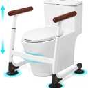 Toilet Safety Rails, Stable Toilet Handles for Elderly and Disabled with 4 Suction Cups, Adjustable Height Toilet Rails for Seniors with, Toilet Assist Rails Handrails Up to 350 LBS, Brown Color