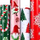 Panigkids Christmas Wrapping Paper 4 Rolls with Santa Claus, Snowflakes, Candy, Pine Designs, for Men Women Kids, 16.9 In x 16.4 Feet, for Christmas, Holiday, Party Celebration