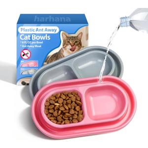 Ant Away Outdoor Cat Bowl, Double Pet Bowl with Water Moat, Spill-Proof Design, Food & Water Feeder for Outdoor Cats Ants Away, Easy Clean, Lightweight Plastic(Small, 2 Packs)