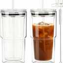 17oz Travel Coffee Tumbler, Insulated Tumbler with Lid and Straw, Double Walled Coffee Mugs, Reusable Plastic Cups, Car Cup Holder Compatible, 2 Pack (2, Clear)