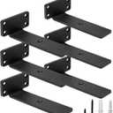 HITOMEN Heavy Duty Floating Shelf Brackets, 6-Inch (1/5'' Thick) Hidden Shelves Hardware, Cast Iron L Brackets, Rustic Industrial Black Metal Wall Shelving Supports, 6 Pack
