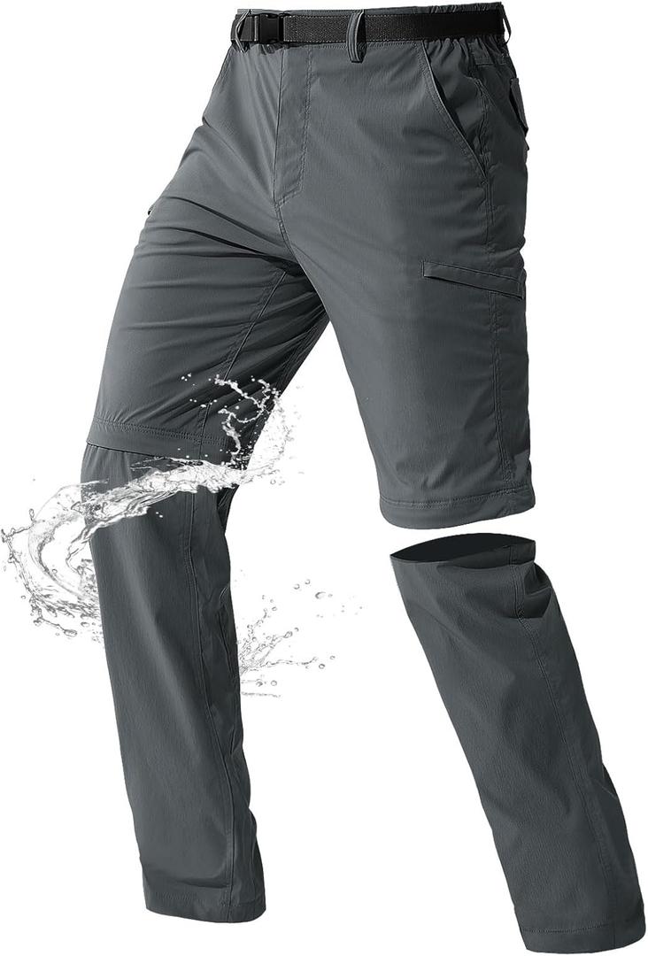 FREE SOLDIER Men's Outdoor Convertible Hiking Pants with Belt Lightweight Quick Dry Tactical Cargo Pants Nylon Spandex (40W x 30L, Dark Gray)