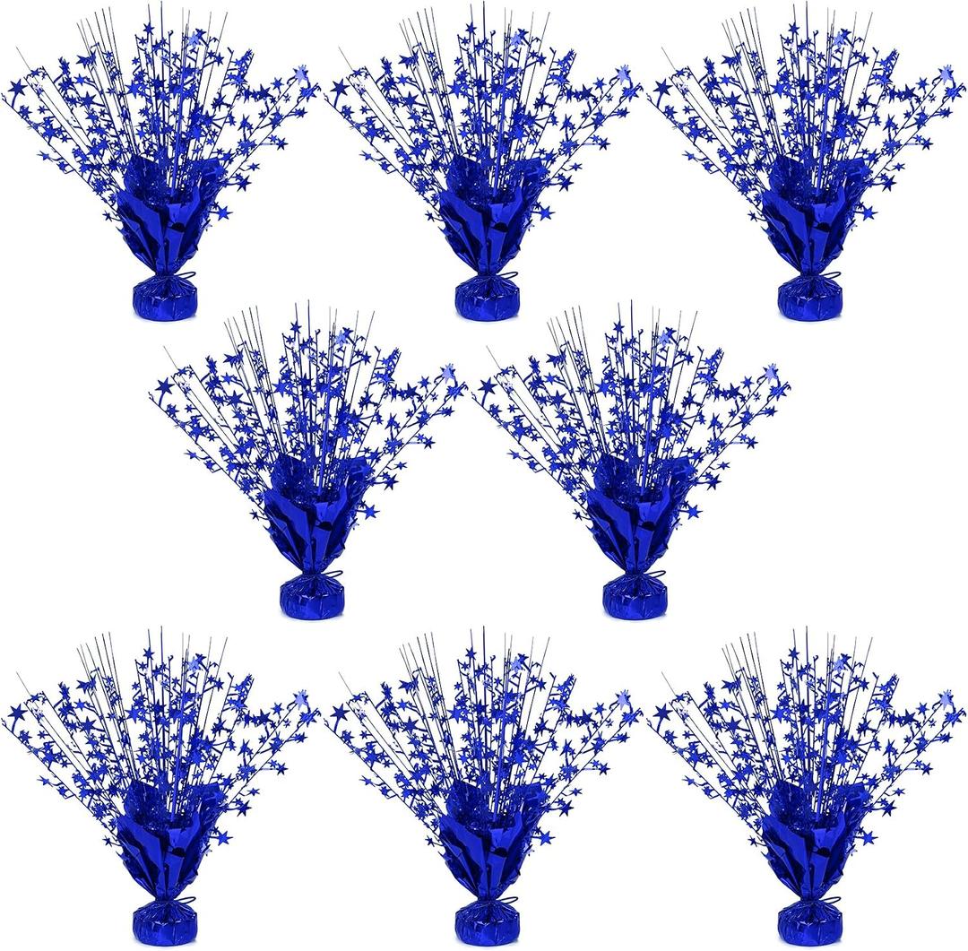 8 Pack Metallic Star Spray Centerpieces for Tables - Bulk 12.4" Foil Fountain Table Decorations for Large Events, Graduation 2026, Wedding Reception (Blue)