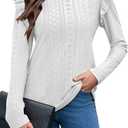 Women Eyelet Tops Casual Ruffle Long Sleeve Shirts Crew Neck Lace Embroidered Blouses Fall Outfits 2025 (White, L)