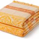 100% Cotton Boho Throw Blanket for Home Decor Classic Farmhouse Quilt Bedding, Muslin Blankets for Adults, Vintage Woven Decorative Blanket for Couch, Bed Layering Use, Bohemian Stripe, 90"x90"