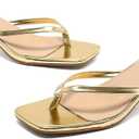 Mindeeryy Thong Sandals Kitten Heels Square Toe Flip Flops Slip On Heels for Women Kitten Heel Sandals Low Heel 2.4 Inch for Casual Gold 7
