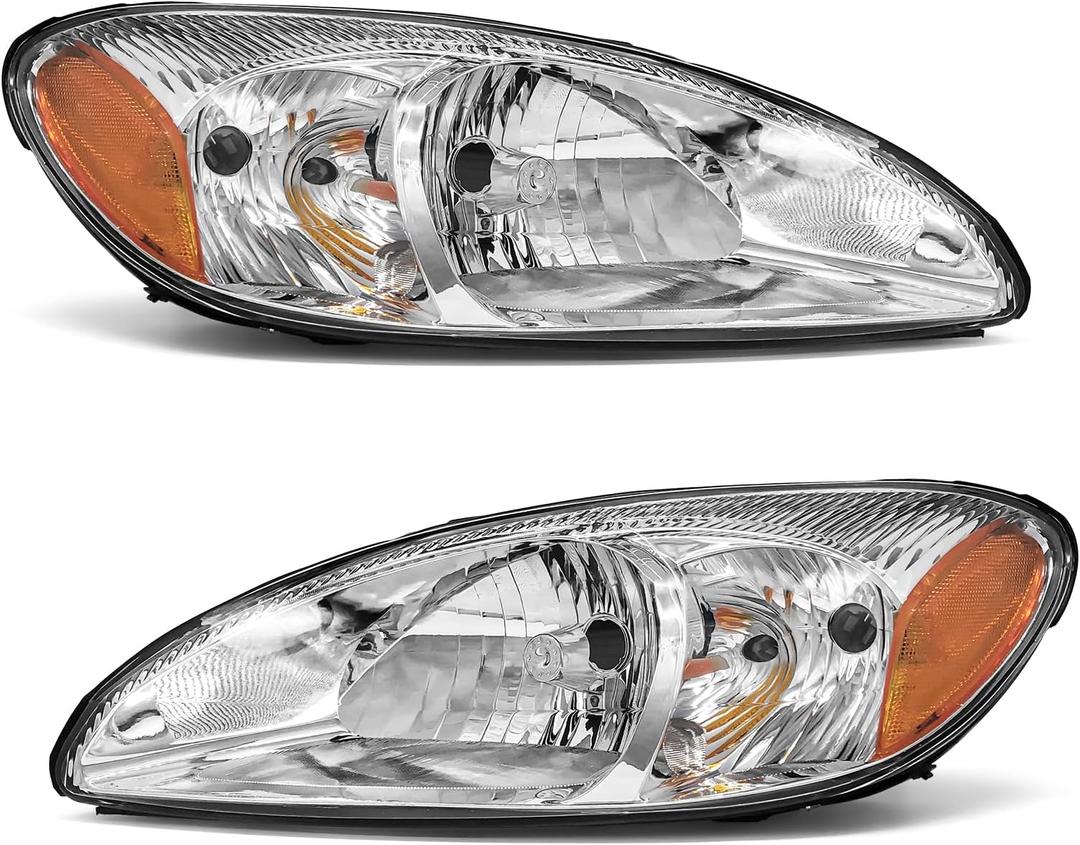 2 x Headlight Compatible with Ford Taurus 2000 2001 2002 2003 2004 2005 2006 2007 Chrome Housing Amber Reflector Replacement Pair Driver & Passenger Side FO2502169/FO2503169（W/O Bulbs）