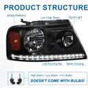 Headlights for 2004-2008 Ford F150 / 2006-2008 Lincoln Mark LT Pair Front Lights w/LED Running LIghts Replacement Headlamps Black Housing Amber Reflector