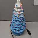 Lakumu 16.5" Table Top Christmas Tree, Hand Painted Resin Christmas Tree with Lights, Pre-lit Xmas Tree Decor Lighted Tabletop Decoration with Multicolored LED Bulbs, Ceramic-Like Finish, Blue