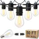 Brightown Outdoor String Lights, 50FT 15 Bulbs Shatterproof Patio Lights, IP65 Waterproof Dimmable Hanging Connectable LED Outdoor Lights for Backyard, Bistro, Porch, Deck, Balcony