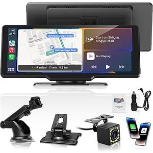 Portable Carplay Screen for Car, 10" Wireless Carplay & Android Auto, OTA Updates, Car Play Touchscreen with 1080P Backup Camera,GPS Navigation,Voice Control,5.0 Bluetooth (10inch)