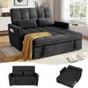 54'' Sleeper Sofa Bed, Convertible Pull Out Couch Futon for for Living Room,Apartment (Black, Loveseat) Side Pockets, Velvet Fabric, Adjustable Backrest, Pull-Out Bed, Easy Assembly
