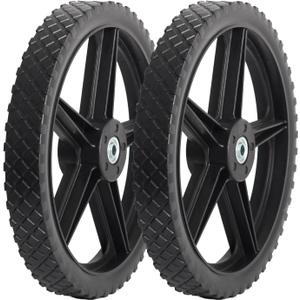 14 x 1.75'' Spoked Plastic Wheel and Tire, 2.45" Hub Length, 1/2" Inside Bearing, Universal Replacement Wheel for Lawn Mowers and DIY Trolley Wagon Cart, 2 Pack