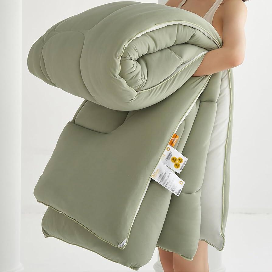 Queen Size Winter Down Alternative Comforter Quilted Duvet Insert with Microfiber Filling - All Season Reversible Warm Home Comforter - Machine Washable, Green