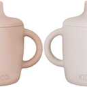 KIDSco. Silicone Sippy Cups (2 Pack) Soft Spout & Easy Grip Handles for Babies 6+ months, Plastic Free, Toxic Free Silicone, Leak-Resistant, Dishwasher Safe (Pink and Sandy Shore)