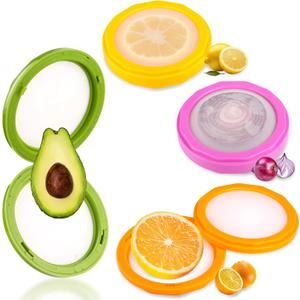4pcs Silicone Fruit Storage Containers, Reusable Fresh Food Savers Fruit and Vegetable Anti-Oxidation Storage Box for Refrigerator, Silicone Veggie Keepers for Avocado, Tomato, Onion, Lemon (Color 1(Purple, Yellow, Green, Orange))