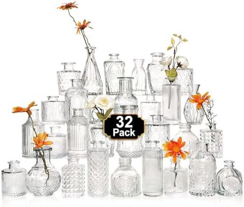Arme Glass Bud Vase Set of 31 Pcs，Small Glass Vases for Flowers，Clear Bud Vases in Bulk，Vintage Vases for Centerpieces，Small Glass Bud Vase for Rustic Wedding Decorations，Home Table Flower Décor