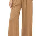 GRAPENT Capri Pants for Women High Waisted Wide Leg Linen Palazzo Trousers Pull On Elastic Smock Waist Loose Flowy Pants (X-Large, Dark Khaki)