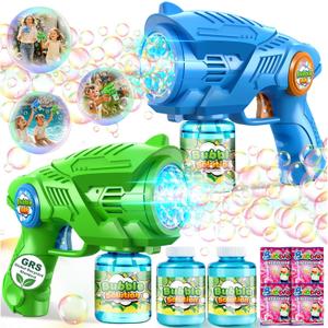 Bubble Gun Machine for Kids 48: 2Pack Automatic Bubble Guns with 2 Bottles Refill Solution  Summer Outdoor Toys Bubble Blaster Maker Blower for Easter Party