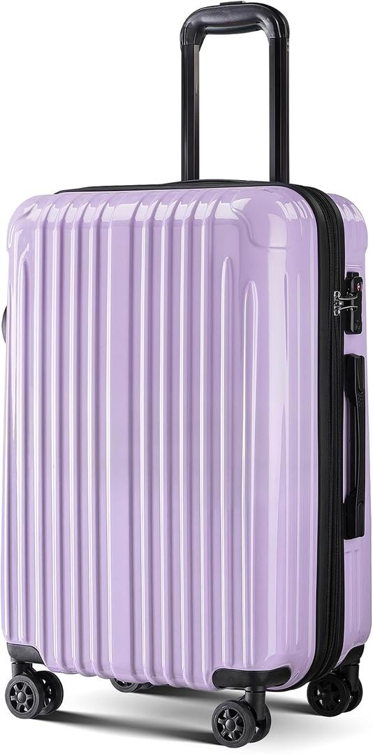 Expandable Checked Luggage Suitcase with Wheels 24 Inch, Lightweight PC+ABS Hardshell, Expands 2", 360° Spinner Wheels, TSA Lock, Lilac
