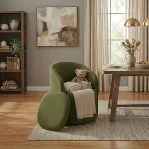 KISLOT Upholstered Dining Chairs with Casters, No Assembly Rolling Modern Dining Room Chairs with Hidden Storage & Barrel Backrest, Accent Chair for Bedroom, Living Room, Dressing, Green, Set of 1