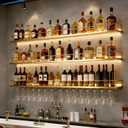 Wall-Mounted Metal Wine Rack with LED Lights 3-Tier Floating Bar Shelves with Wine Glass Rack Large Wine Bottle Display Rack Hanging Shelf, for Home Bar Dining Room Decorative (gold, 140cm/55in)