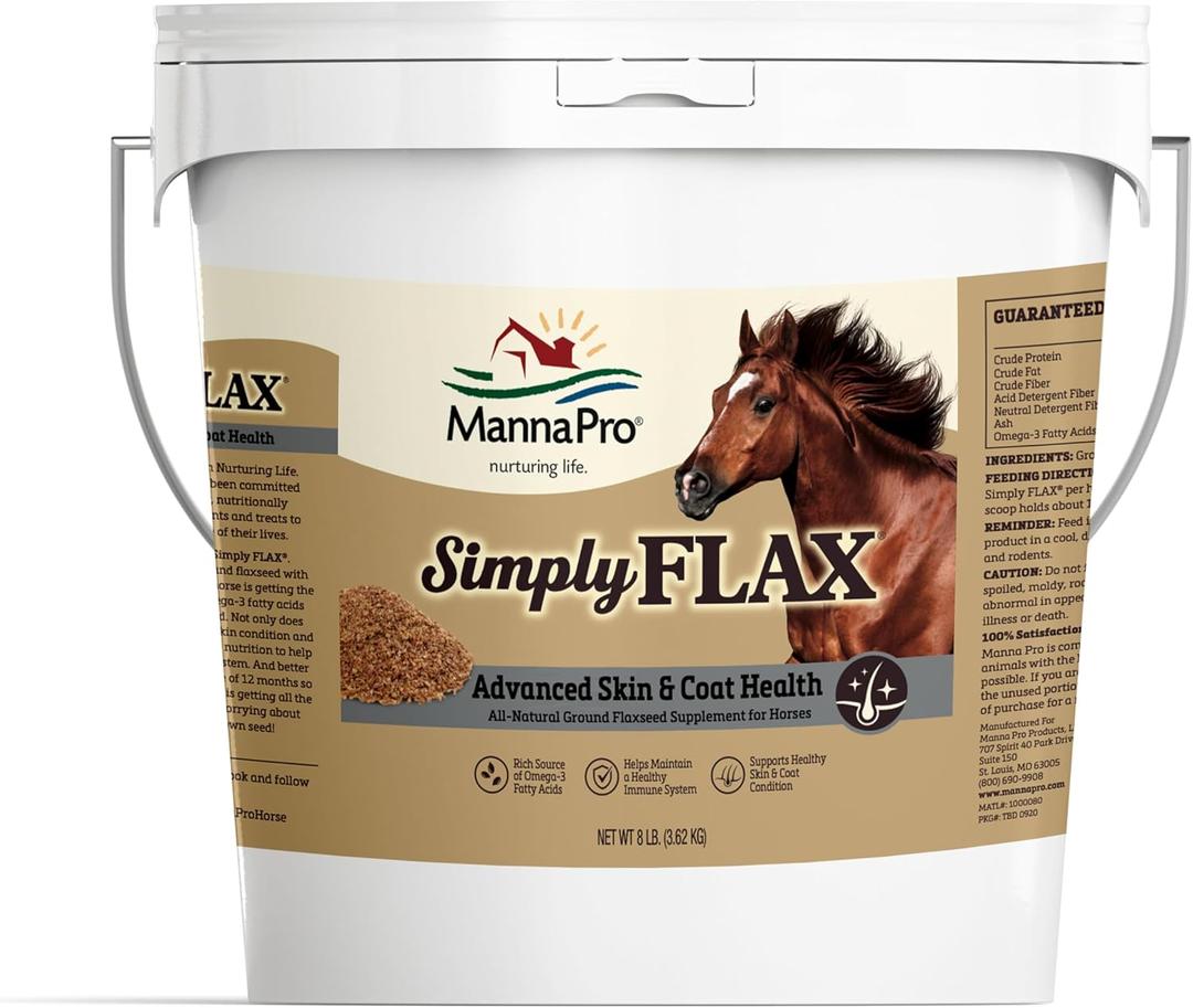 Manna Pro Simply Flax for Horses  Omega-3 Rich Flaxseed Supplement  Supports Coat Health, Joint Function & Immune System  Natural Source of Essential Fatty Acids  Ground Flax  8 lb Bag