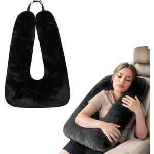 Kids Neck Pillow for Travel Provides Double Support to The Head and Neck in Any Sleeping Position on Flights, Car, and at Home, Comfortable Airplane Travel Pillow (Black)